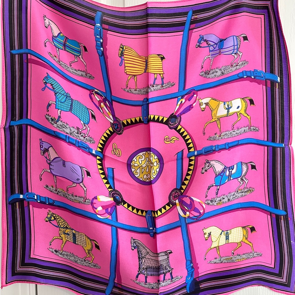100% silk Scarf Equestrian Fuchsia